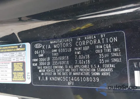 2016 Kia Sedona Ex z USA, uszkodzony, nr VIN KNDMC5C14G6108039